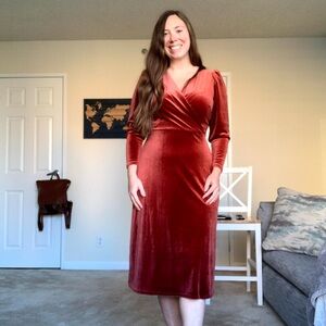 Closet Red Long Sleeve V-Neck Sheath Dress